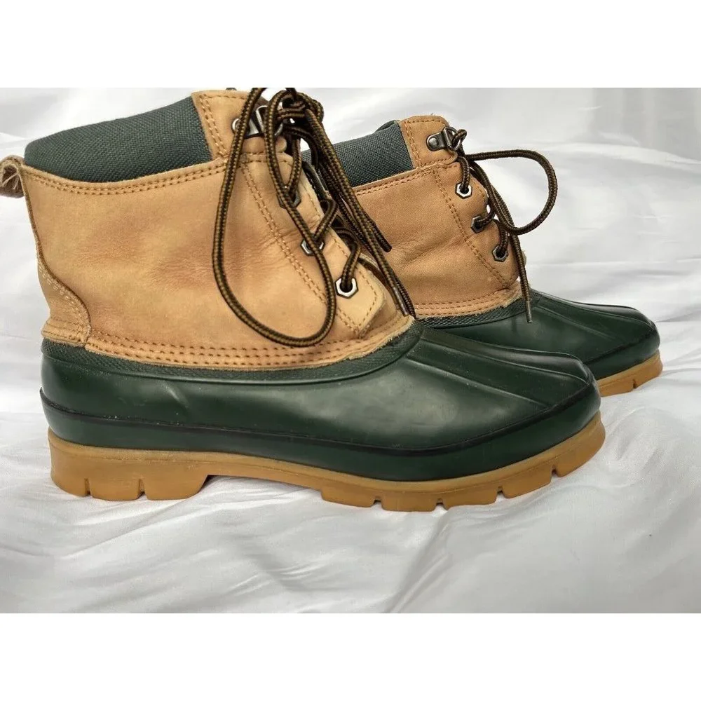 Lands End Mens 7‎ Womens 9 Boots Tan Green  Duck Thinsulate Waterproof EUC